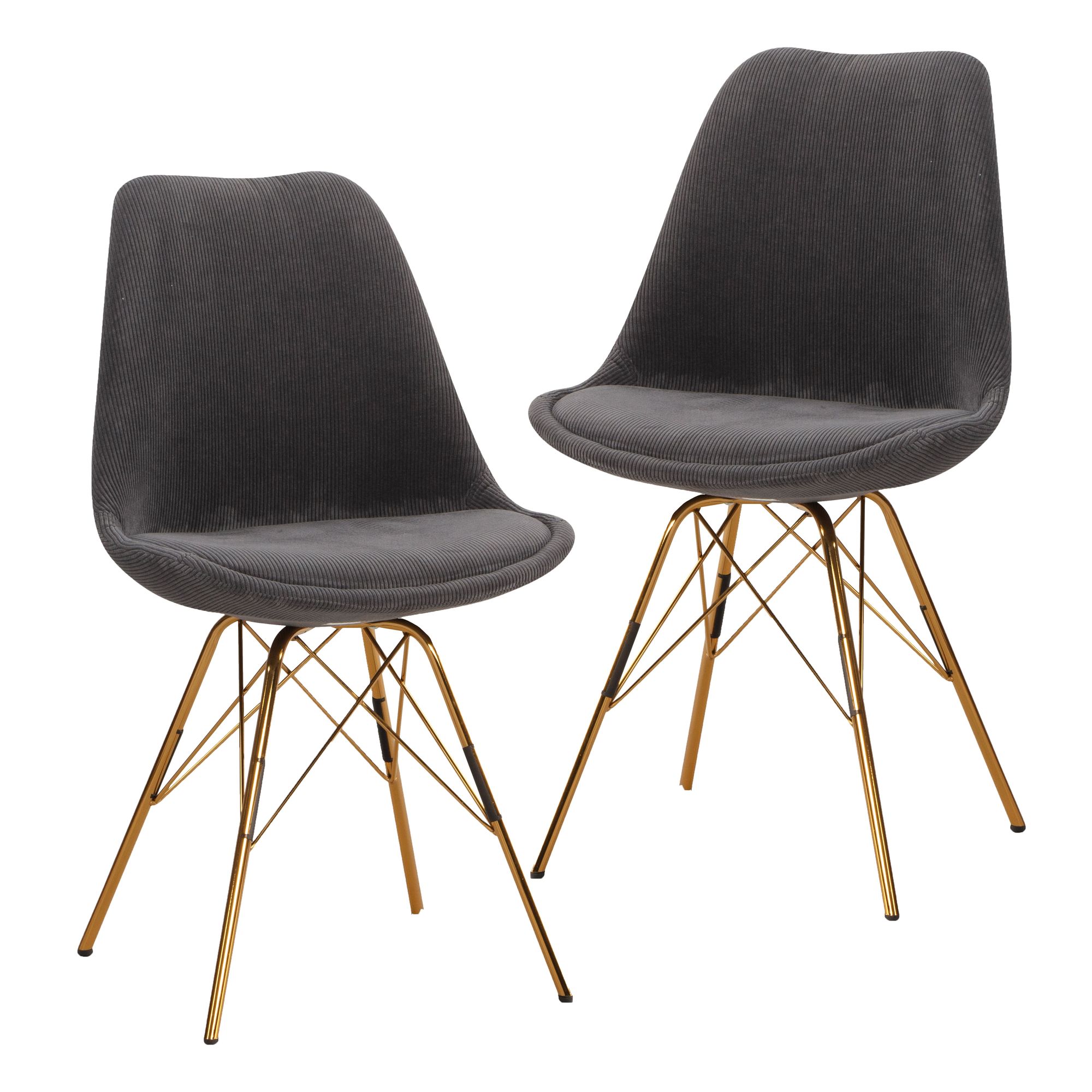 FineBuy Esszimmerstuhl 2er Set Cara-Stoff Küchenstuhl mit goldenen Beinen, Cord-Schalenstuhl Skandinavisches Design, Polsterstuhl mit Stoffbezug, Stuhl Gepolstert | Farbe: Beige