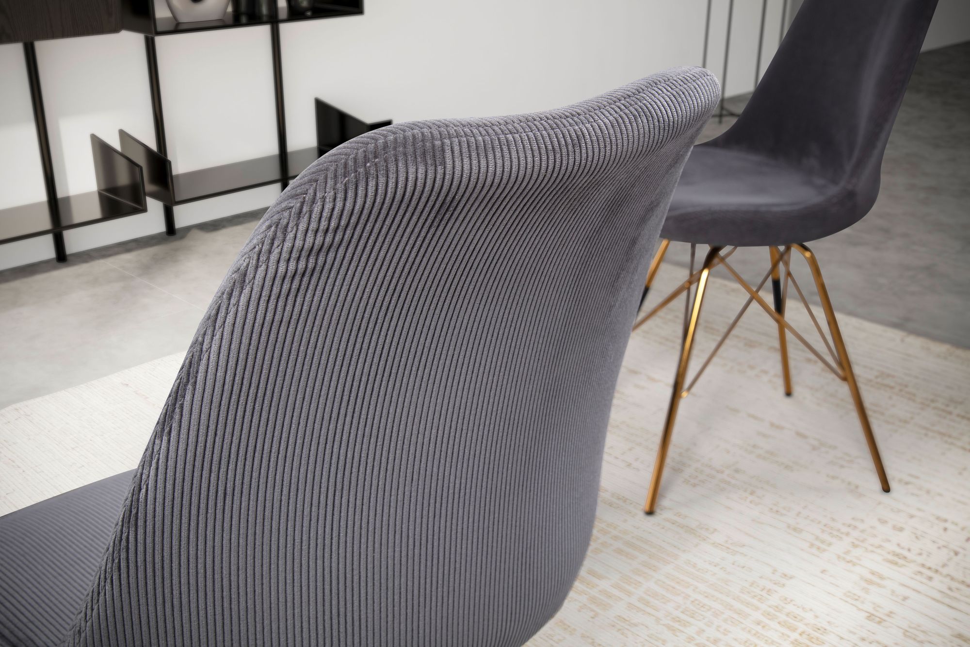 FineBuy Esszimmerstuhl 2er Set Cara-Stoff Küchenstuhl mit goldenen Beinen, Cord-Schalenstuhl Skandinavisches Design, Polsterstuhl mit Stoffbezug, Stuhl Gepolstert | Farbe: Beige