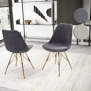 FineBuy Esszimmerstuhl 2er Set Cara-Stoff Küchenstuhl mit goldenen Beinen, Cord-Schalenstuhl Skandinavisches Design, Polsterstuhl mit Stoffbezug, Stuhl Gepolstert