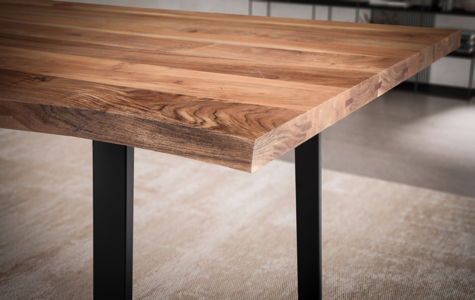 FineBuy Esszimmertisch 120x60x76 cm Akazie Massivholz / Metall Esstisch Baumkante, Küchentisch Massiv mit Trapezbeinen in Schwarz, Holztisch Speisetisch Esszimmer Rechteckig | Farbe: Braun FineBuy Esszimmertisch 120x60x76 cm Akazie Massivholz / Metall Esstisch Baumkante, Küchentisch Massiv mit Trapezbeinen in Schwarz, Holztisch Speisetisch Esszimmer Rechteckig | Farbe: Braun