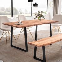 Esszimmertisch FineBuy Esstisch 120 cm Akazie Massivholz Küchentisch Baumkante – Ansicht 1