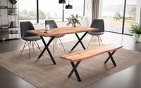 Esstisch FineBuy Esszimmertisch Akazie Massivholz Metall Küchentisch Baumkante – Ansicht 2