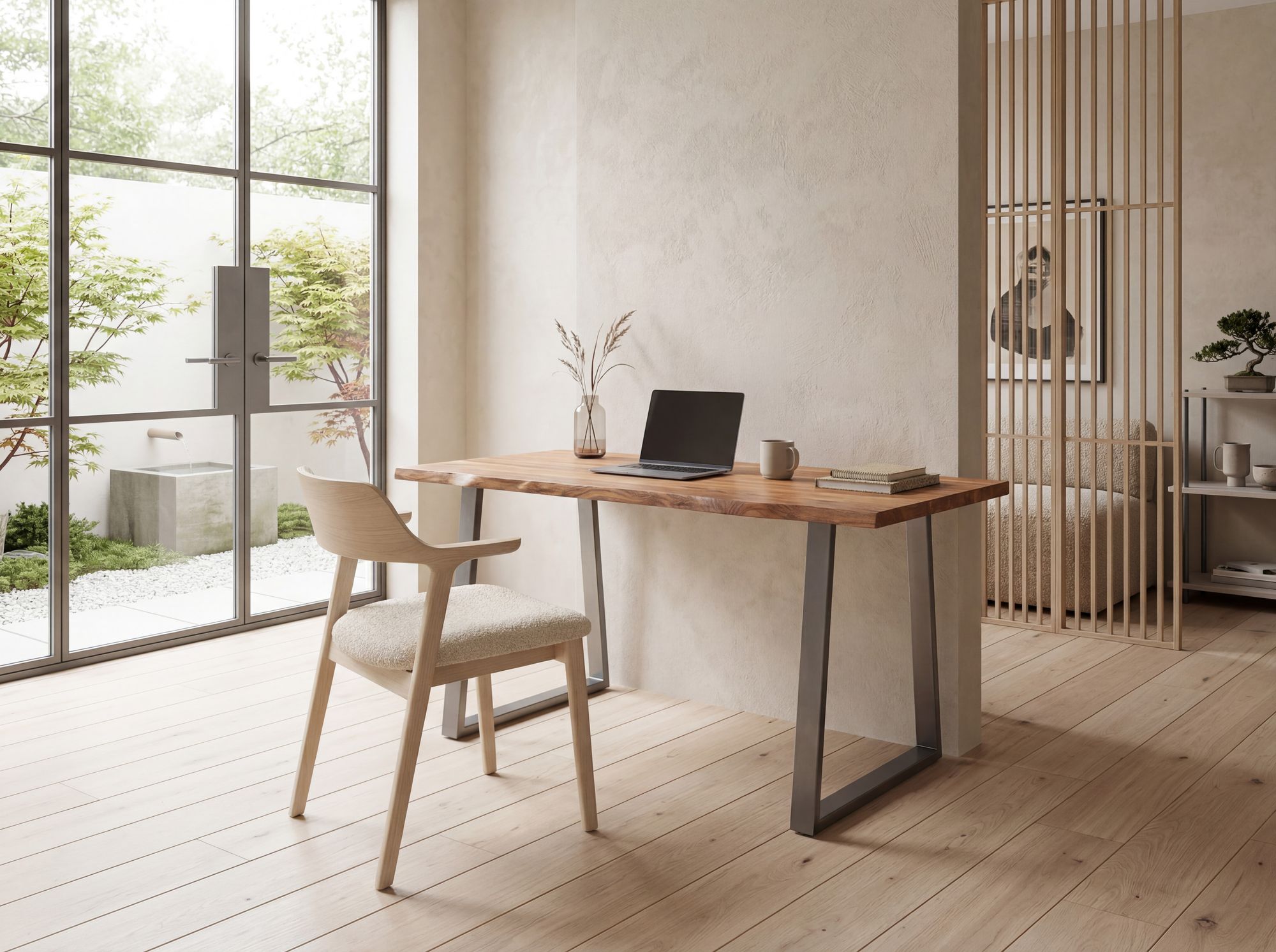 Schreibtisch FineBuy Akazie Massivholz Metall Bürotisch Computertisch Baumkante – Ansicht 2