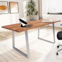 Schreibtisch FineBuy Akazie Massivholz Metall Bürotisch Computertisch Baumkante – Ansicht 1