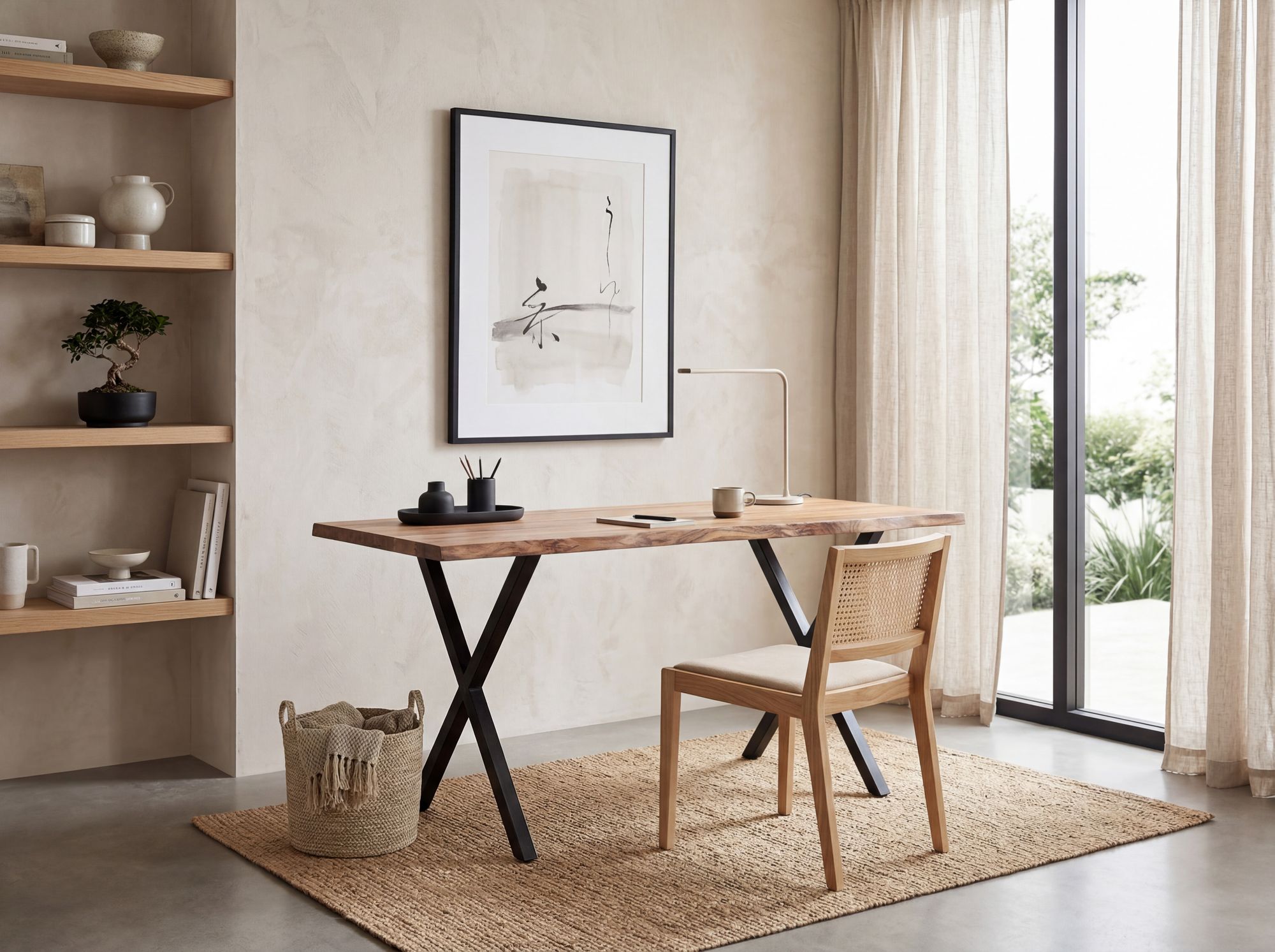 Schreibtisch FineBuy 120 cm Akazie Massivholz Bürotisch Computertisch Baumkante – Ansicht 2