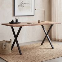Schreibtisch FineBuy 120 cm Akazie Massivholz Bürotisch Computertisch Baumkante – Ansicht 1