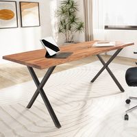 Schreibtisch FineBuy 120 cm Akazie Massivholz Bürotisch Computertisch Baumkante – Ansicht 1