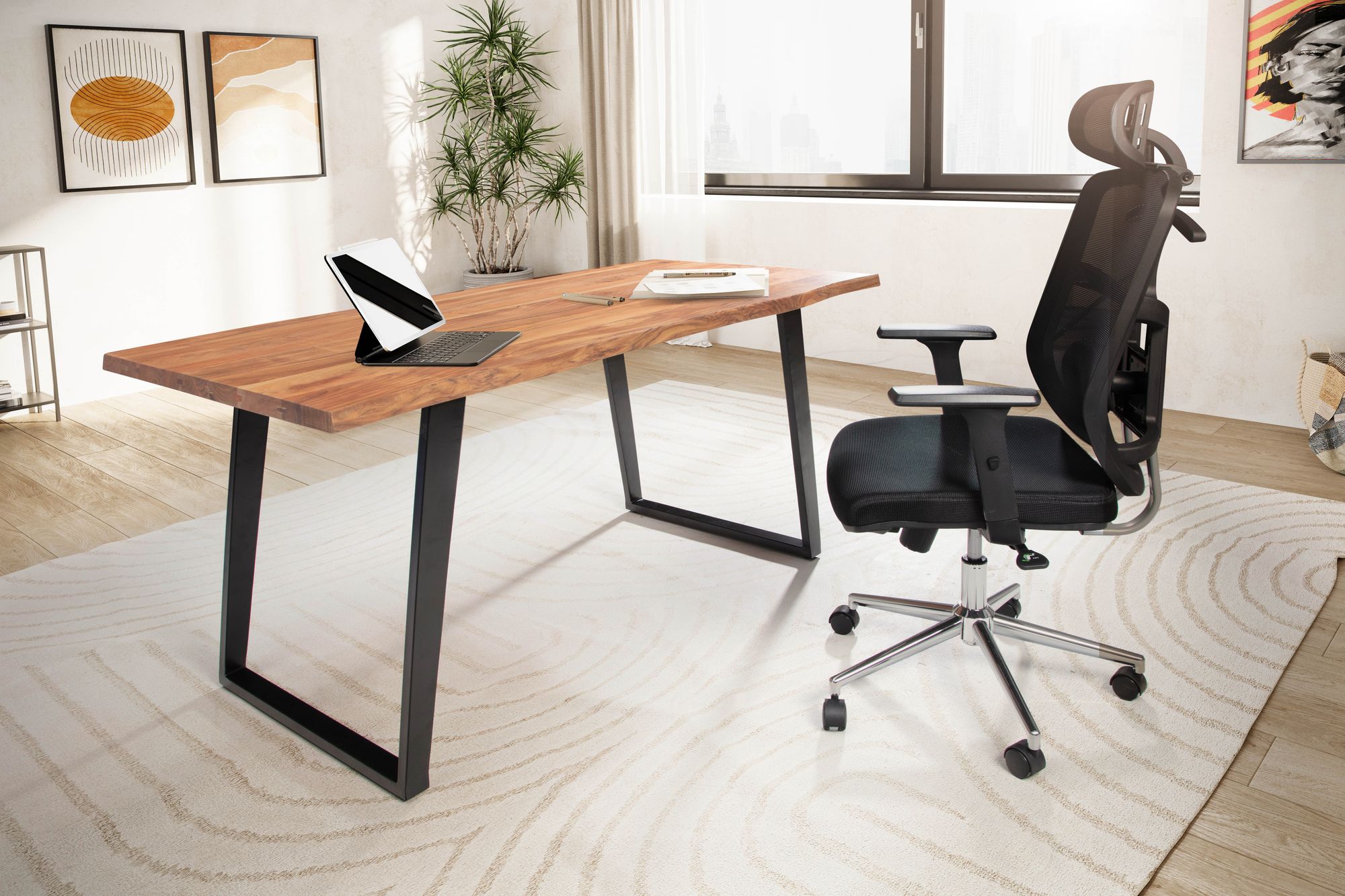 FineBuy Schreibtisch 120x60x76 cm Akazie Massivholz / Metall Computertisch Baumkante, Homeoffice Bürotisch Massiv mit U-Beinen in Schwarz, Holztisch Laptoptisch Arbeitszimmer | Farbe: Braun FineBuy Schreibtisch 120x60x76 cm Akazie Massivholz / Metall Computertisch Baumkante, Homeoffice Bürotisch Massiv mit U-Beinen in Schwarz, Holztisch Laptoptisch Arbeitszimmer | Farbe: Braun