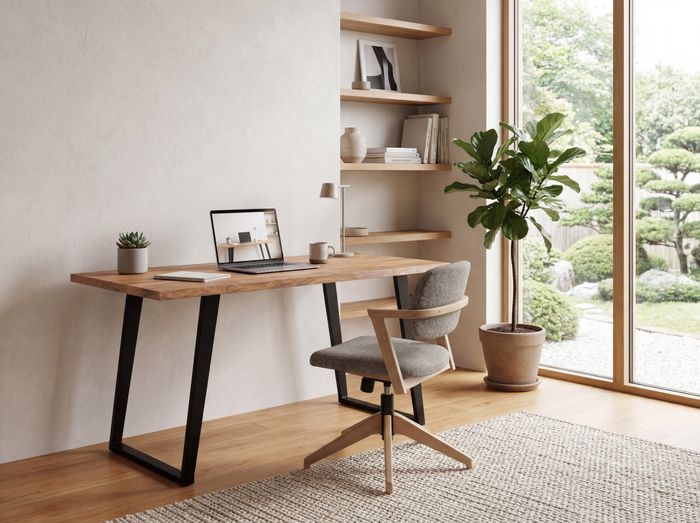 Schreibtisch FineBuy 120 cm Akazie Massivholz Bürotisch Computertisch Baumkante