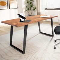 Schreibtisch FineBuy 120 cm Akazie Massivholz Bürotisch Computertisch Baumkante – Ansicht 1