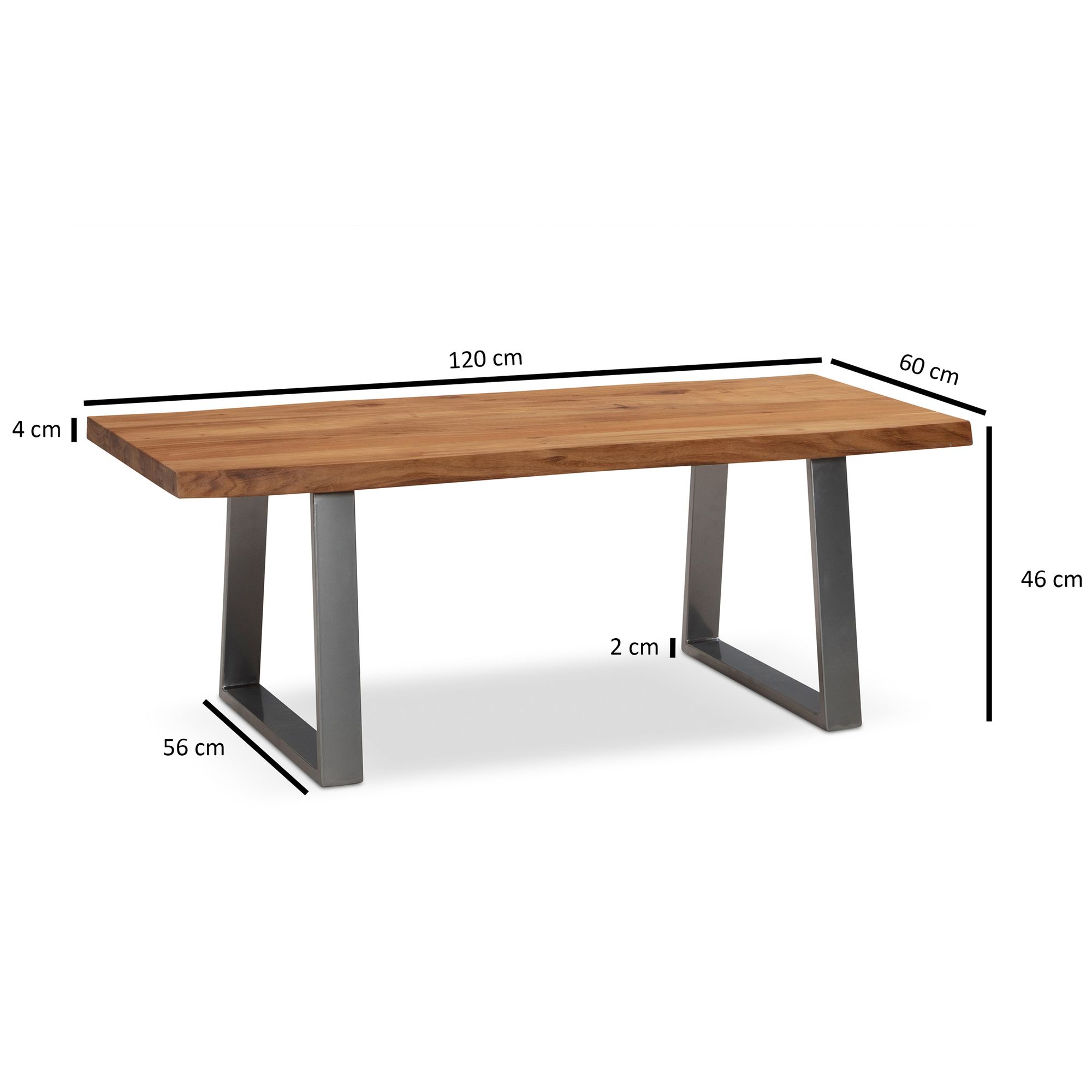 Couchtisch FineBuy Sofatisch 120 cm Massivholz Chrom Wohnzimmertisch Baumkante – Ansicht 3