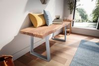 Garderobenbank FineBuy Sitzbank Akazie Massivholz 120 cm Baumkante Flurbank – Ansicht 4