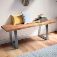 Garderobenbank FineBuy Sitzbank Akazie Massivholz 120 cm Baumkante Flurbank – Ansicht 1