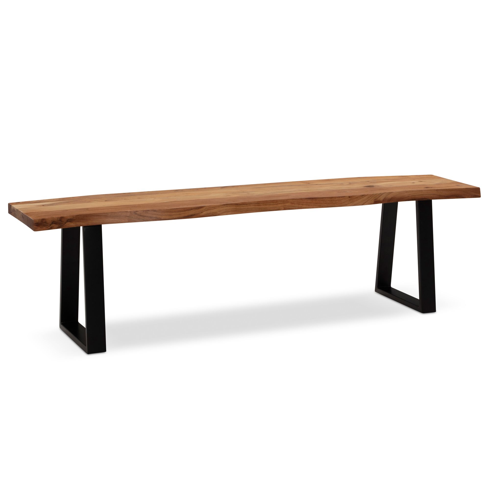 FineBuy Esszimmerbank Akazie Massivholz / Metall mit Baumkante, Esstischbank Holzbank Massiv ohne Lehne, Küchenbank Essbank Modern, Sitzbank Esszimmer | Farbe: Braun