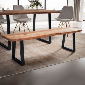 FB100806 FineBuy Esszimmerbank 180x40x45,5 cm Akazie Massivholz / Metall mit Baumkante, Esstischbank Holzbank Massiv ohne Lehne, Küchenbank Essbank Modern, Sitzbank Esszimmer Groß