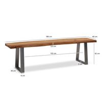 Esszimmerbank FineBuy Sitzbank Akazie Massivholz 180 cm Essbank Baumkante Chrom – Ansicht 3