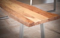 Esszimmerbank FineBuy Sitzbank Akazie Massivholz 180 cm Essbank Baumkante Chrom – Ansicht 4