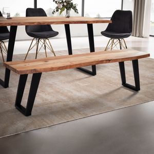 FB100824 FineBuy Esszimmerbank 180x40x45,5 cm Akazie Massivholz / Metall mit Baumkante, Esstischbank Modern, Holzbank Massiv ohne Lehne, Küchenbank Essbank mit U-Beinen, Sitzbank Esszimmer Groß