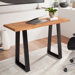 FB100927 FineBuy Schreibtisch 118x41x76,5 cm Akazie Massivholz / Metall Computertisch Baumkante, Homeoffice Bürotisch Massiv Schmal, Holztisch Laptoptisch Arbeitszimmer