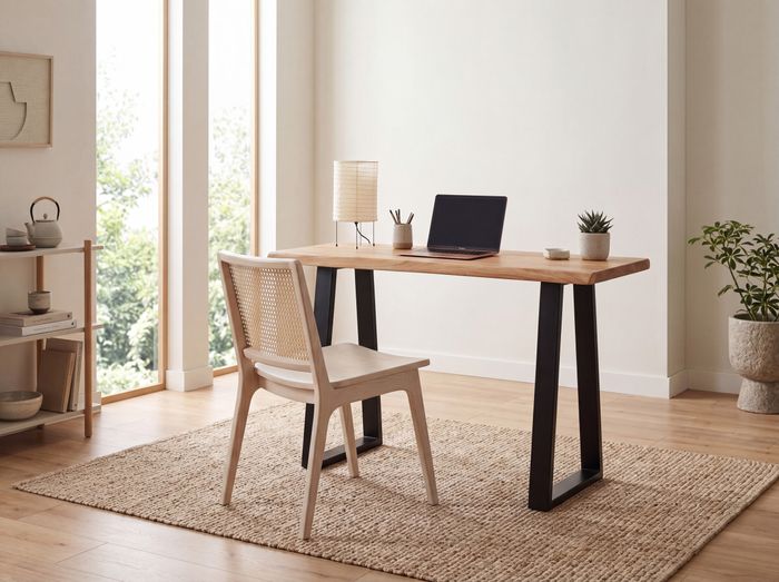 Schreibtisch FineBuy Bürotisch 118 cm Akazie Massivholz Laptoptisch Baumkante