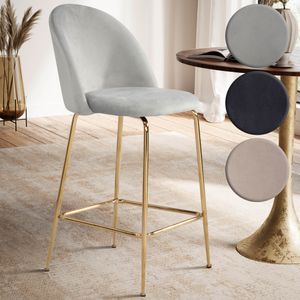 SV101407 FineBuy 2er Set Barhocker Samt Hocker mit Lehne & goldenen Beinen, Küchenhocker Skandinavisch Stoff / Metall 110 kg, Design Barstuhl Tresenhocker, Bistrohocker Gepolstert