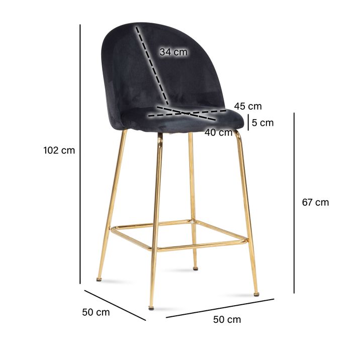 Barhocker 2er Set FineBuy Barstuhl Samt Tresenhocker Küchenhocker 110 kg Stoff – Maßzeichnung