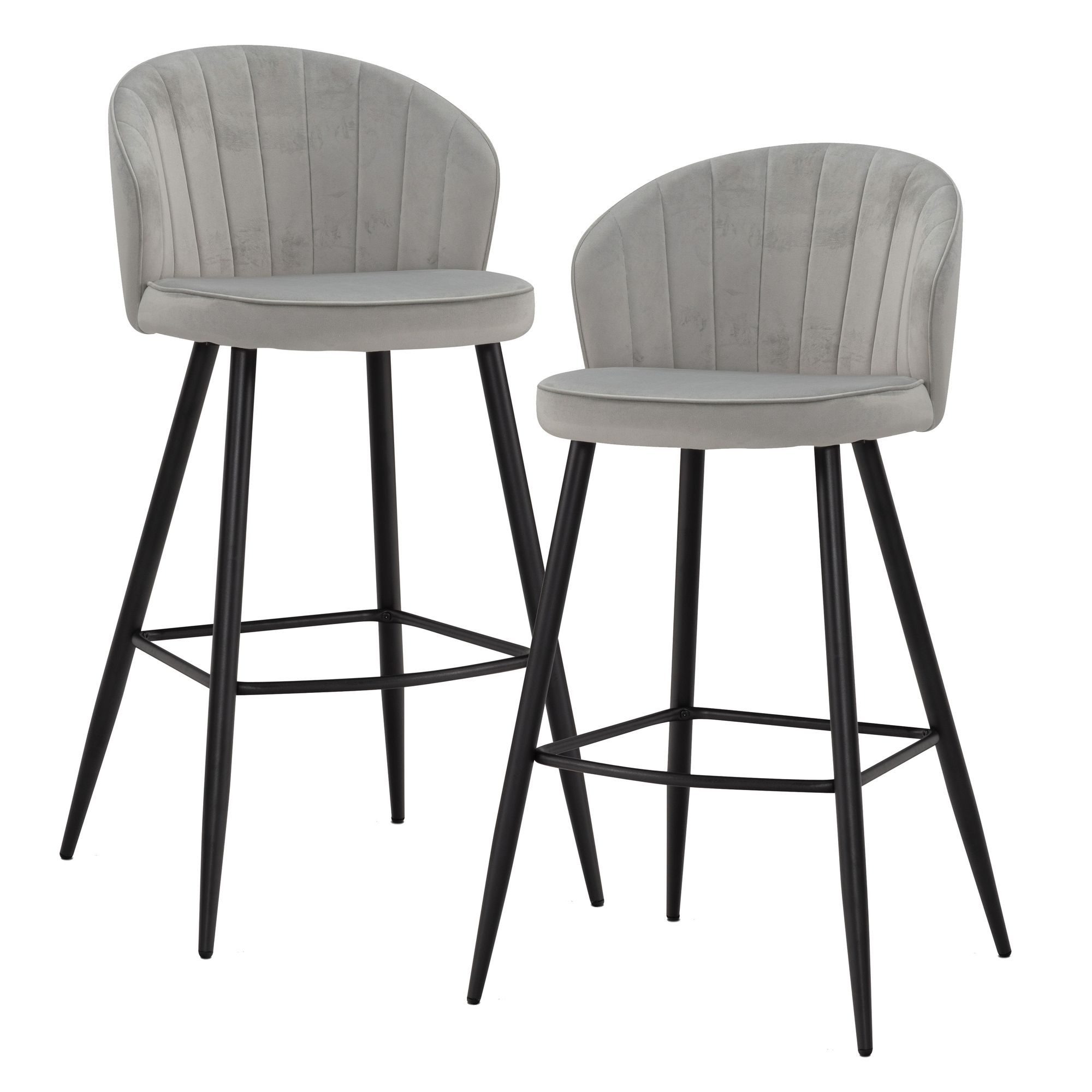 FineBuy 2er Set Barhocker Samt Hocker mit Lehne, Küchenhocker Skandinavisch Stoff / Metall 110 kg, Design Barstuhl Tresenhocker, Bistrohocker Gepolstert | Farbe: Grau