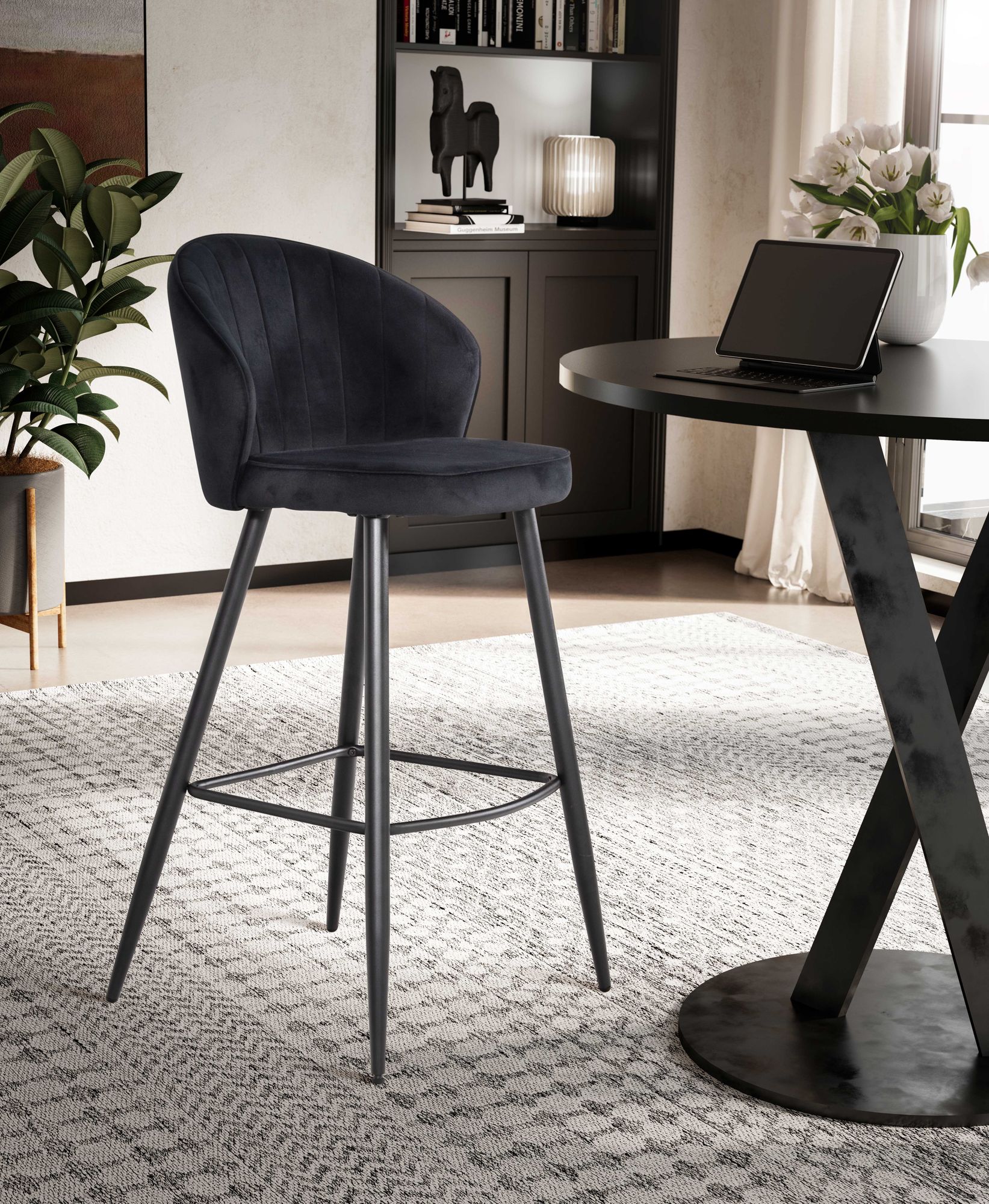 FineBuy 2er Set Barhocker Samt Hocker mit Lehne, Küchenhocker Skandinavisch Stoff / Metall 110 kg, Design Barstuhl Tresenhocker, Bistrohocker Gepolstert | Farbe: Grau