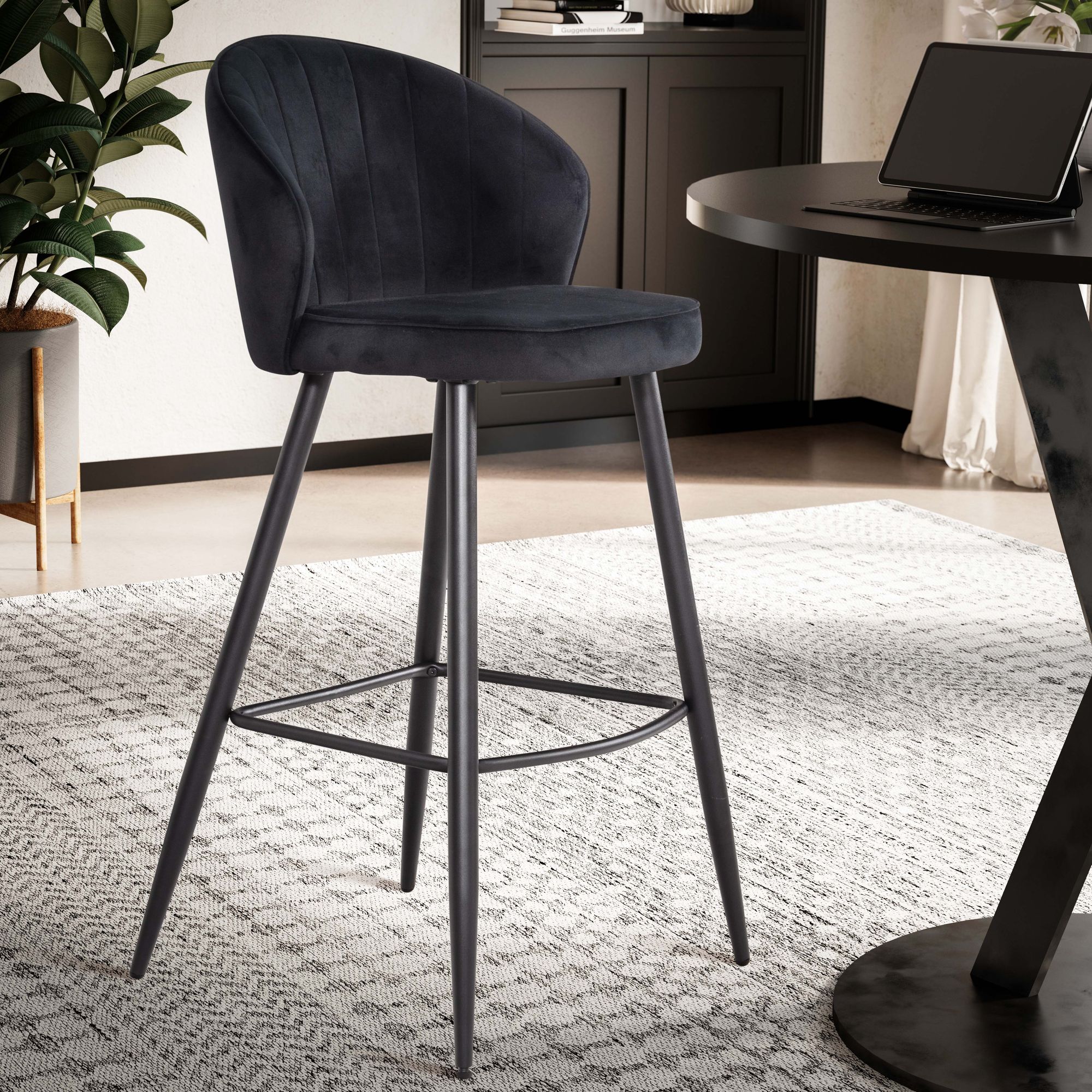 FineBuy 2er Set Barhocker Samt Hocker mit Lehne, Küchenhocker Skandinavisch Stoff / Metall 110 kg, Design Barstuhl Tresenhocker, Bistrohocker Gepolstert | Farbe: Grau