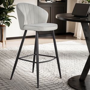 FineBuy 2er Set Barhocker Samt Hocker mit Lehne 56x102,5x52,5 cm, Küchenhocker Skandinavisch Stoff / Metall 110 kg, Design Barstuhl Tresenhocker, Bistrohocker Gepolstert