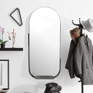 FineBuy Wandspiegel 51x114 cm Metall Design Hängespiegel, Eisen Dekospiegel Oval mit Rahmen und Ablage, Spiegel Wand Groß, Flurspiegel Garderobenspiegel Modern