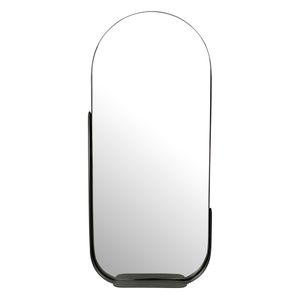 FineBuy Wandspiegel 51x114 cm Metall Design Hängespiegel, Eisen Dekospiegel Oval mit Rahmen und Ablage, Spiegel Wand Groß, Flurspiegel Garderobenspiegel Modern