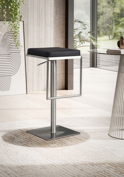 FineBuy Barhocker Schwarz Kunstleder Edelstahl Design Barstuhl Modern, Tresenstuhl Drehbar Gepolstert, Bistrohocker Metall Hoch, Thekenhocker Höhenverstellbar, Hoher Hocker für Bar