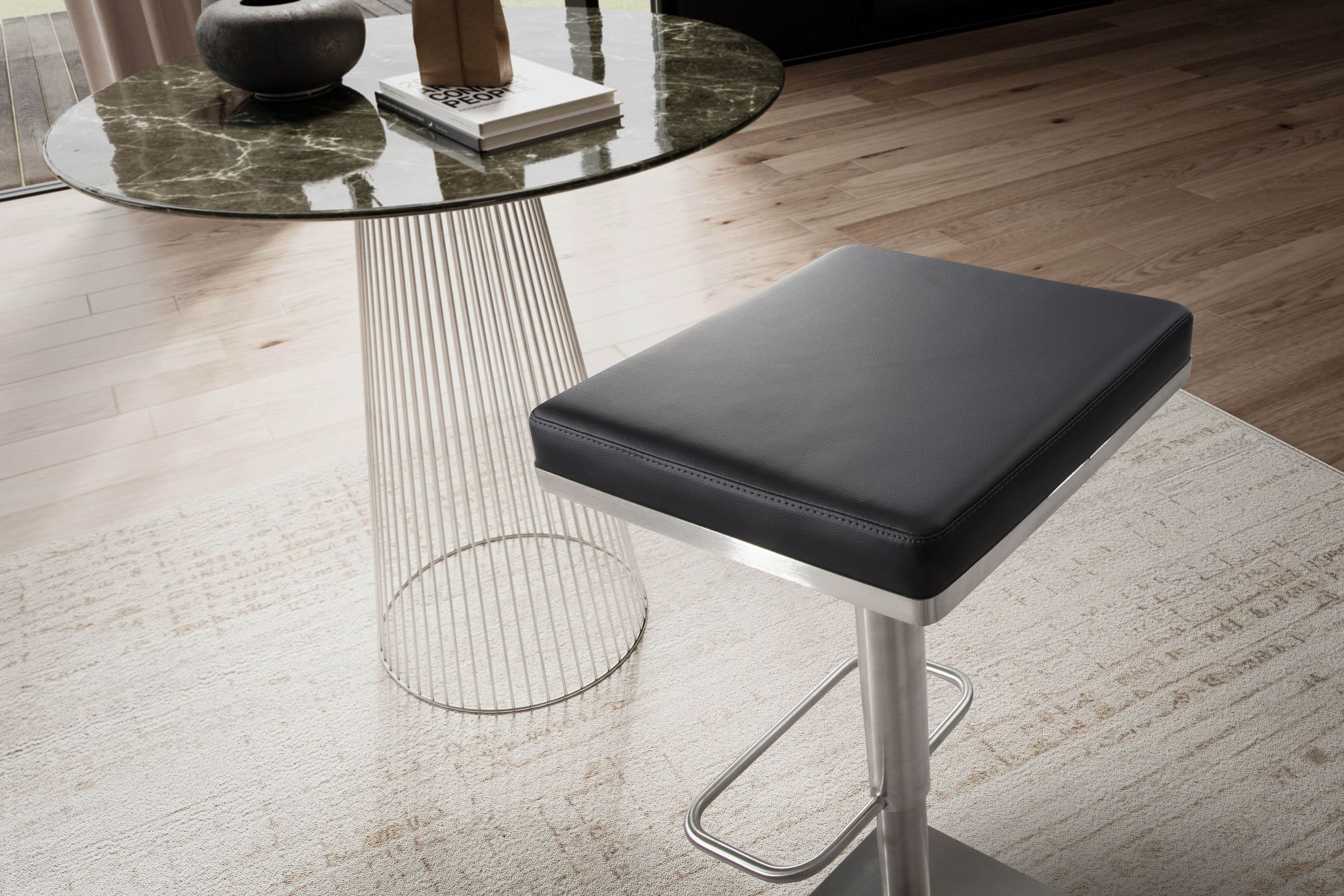 FineBuy Barhocker Schwarz Kunstleder Edelstahl Barstuhl Modern, Design Tresenstuhl Drehbar Gepolstert, Bistrohocker Metall Hoch, Thekenhocker Höhenverstellbar, Hoher Hocker für Bar | Farbe: Schwarz