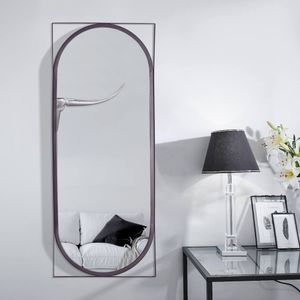FineBuy Wandspiegel 37x91 cm Metall Design Hängespiegel Schwarz, Eisen Dekospiegel Rechteckig mit Rahmen, Spiegel Wand Groß, Flurspiegel Länglich, Garderobenspiegel Modern