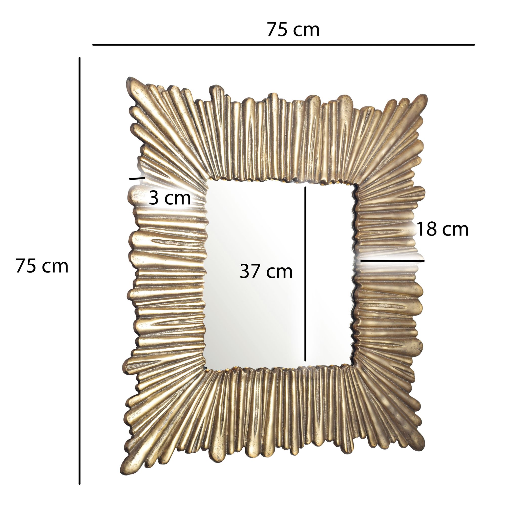 FineBuy Wandspiegel 75x75 cm Metall Design Hängespiegel Gold, Aluminium Dekospiegel Quadratisch mit Rahmen, Spiegel Wand Groß, Flurspiegel Garderobenspiegel Modern | Farbe: Gold