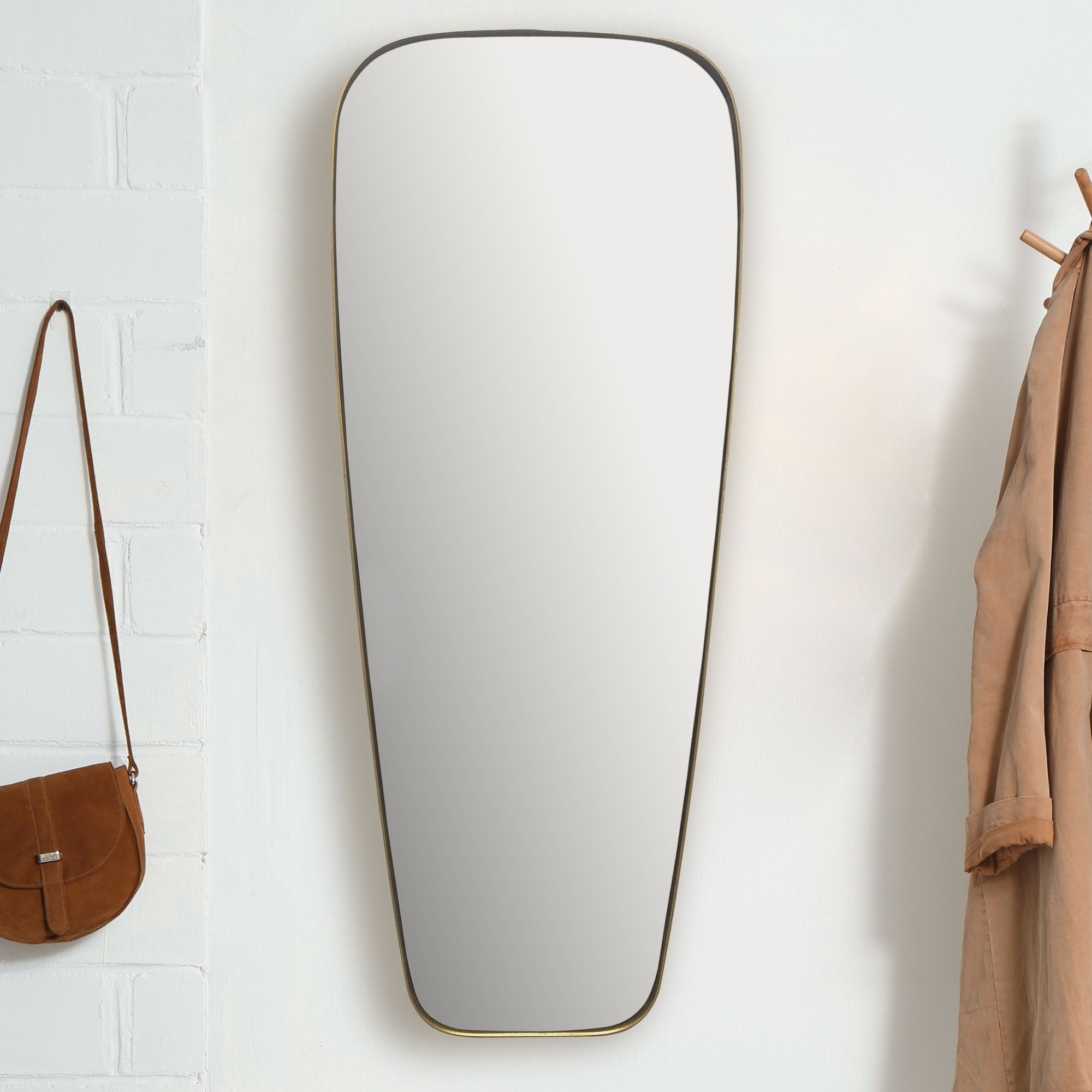 FineBuy Wandspiegel 38x100 cm Metall Design Hängespiegel Gold, Eisen Dekospiegel Rechteckig Abgerundet mit Rahmen, Spiegel Wand Groß, Flurspiegel Länglich, Garderobenspiegel Modern | Farbe: Gold