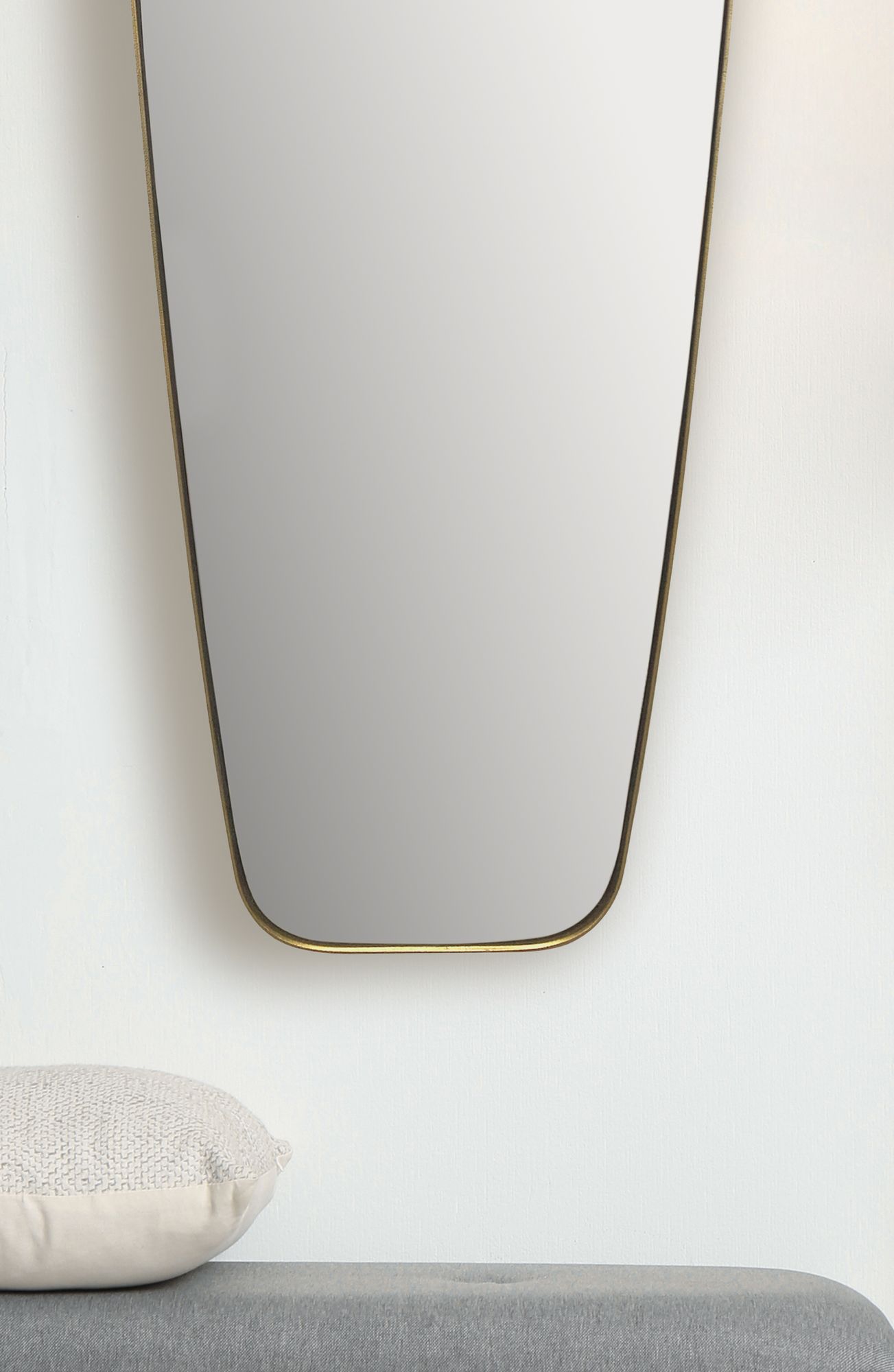 FineBuy Wandspiegel 38x100 cm Metall Design Hängespiegel Gold, Eisen Dekospiegel Rechteckig Abgerundet mit Rahmen, Spiegel Wand Groß, Flurspiegel Länglich, Garderobenspiegel Modern | Farbe: Gold