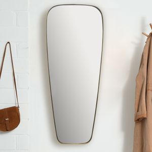 FineBuy Wandspiegel 38x100 cm Metall Design Hängespiegel Gold, Eisen Dekospiegel Rechteckig Abgerundet mit Rahmen, Spiegel Wand Groß, Flurspiegel Länglich, Garderobenspiegel Modern