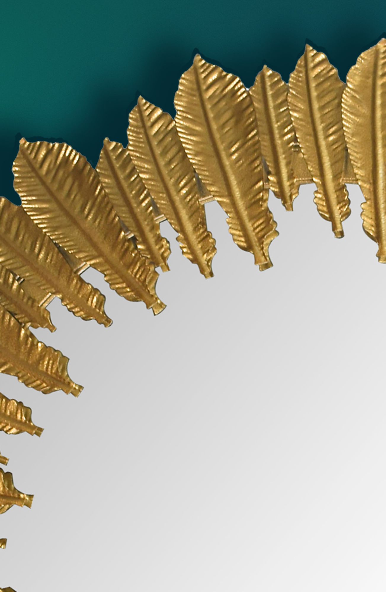 FineBuy Wandspiegel Federn 68 cm Metall Design Hängespiegel Gold, Eisen Dekospiegel Rund, Spiegel Wand Groß, Flurspiegel Garderobenspiegel Modern | Farbe: Gold