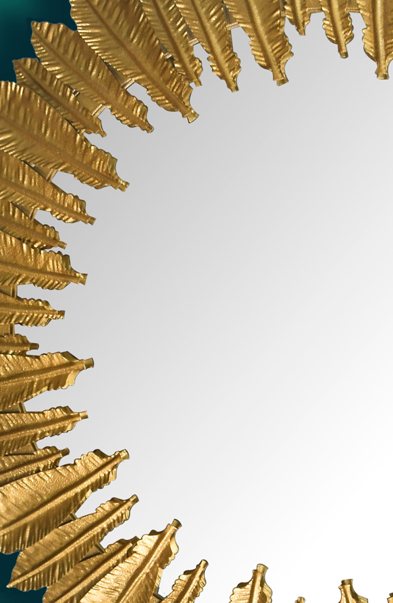 FineBuy Wandspiegel Federn 68 cm Metall Design Hängespiegel Gold, Eisen Dekospiegel Rund, Spiegel Wand Groß, Flurspiegel Garderobenspiegel Modern | Farbe: Gold