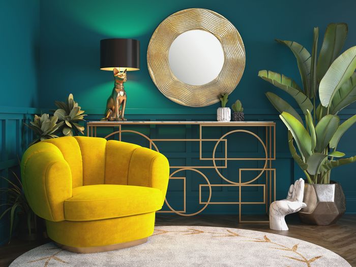 FineBuy Wandspiegel 74 cm Metall Design Hängespiegel Gold, Aluminium Dekospiegel Rund mit Rahmen Wellenmuster, Spiegel Wand Groß, Flurspiegel Garderobenspiegel Modern