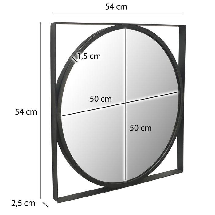 Wandspiegel FineBuy Flurspiegel Rund Metall 54x54 cm Spiegel Hängespiegel – Maßzeichnung