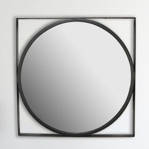 FineBuy Wandspiegel 54x54 cm Metall Design Hängespiegel Schwarz, Eisen Dekospiegel Rund mit quadratischem Rahmen, Spiegel Wand Klein, Flurspiegel Garderobenspiegel Modern