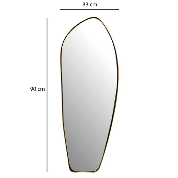 Design Wandspiegel organische Form 90 cm moderner Spiegel asymmetrisch gold – Maßzeichnung