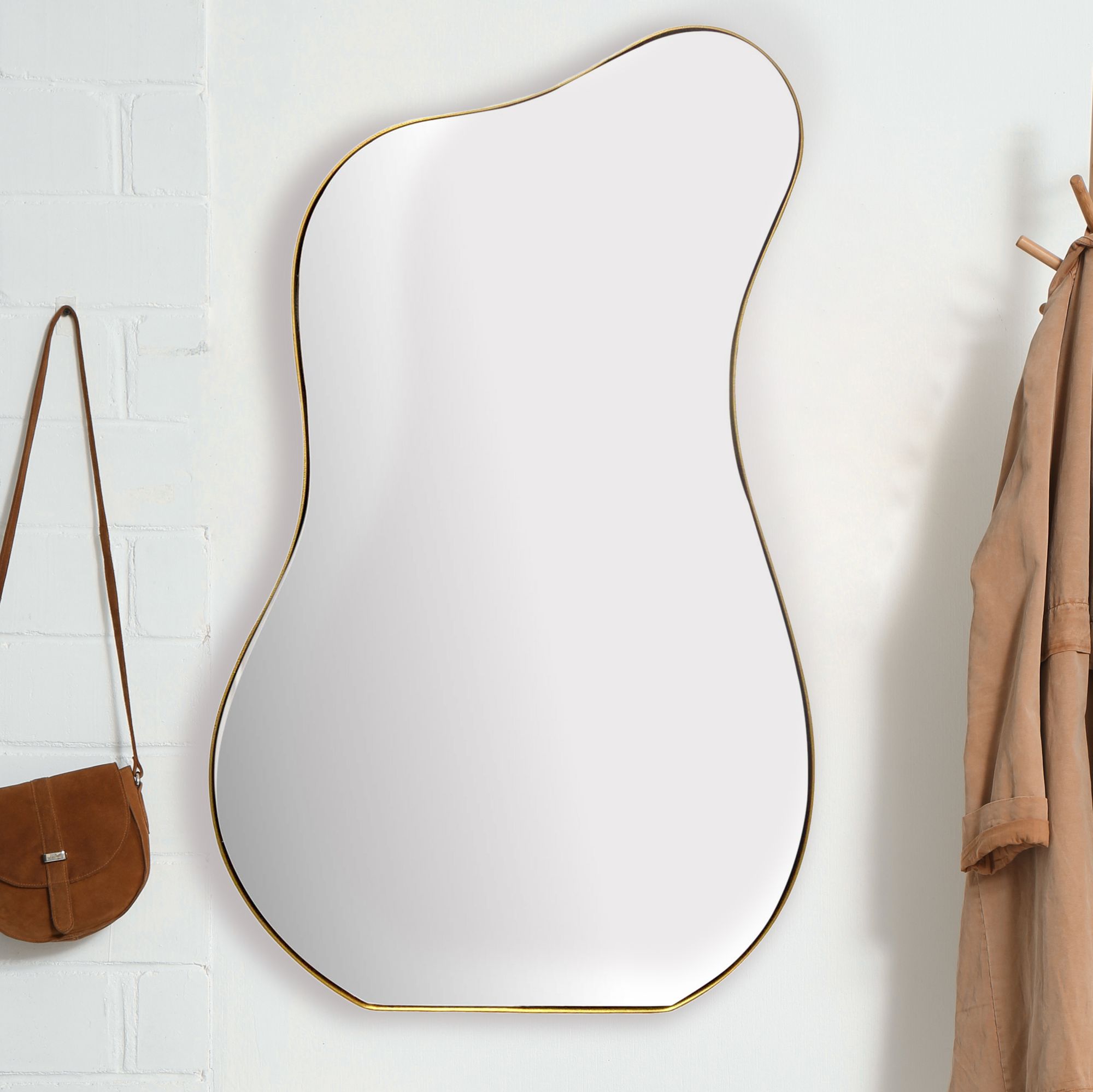 Finebuy Design Wandspiegel organische Form 100 cm moderner unregelmäßiger rahmenloser Spiegel asymmetrisch gold, Badezimmer, Schlafzimmer, Eingangsbereich, Flur | Farbe: Gold