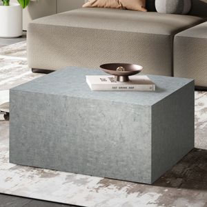 FineBuy Couchtisch MONOBLOC in Beton-Optik Grau, Design Wohnzimmertisch Cube Eckig, Lounge Sofatisch, Stubentisch Modern