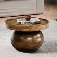 Couchtisch FineBuy Mango Sofatisch Massivholz Braun 50 cm Wohnzimmertisch Rund – Ansicht 1