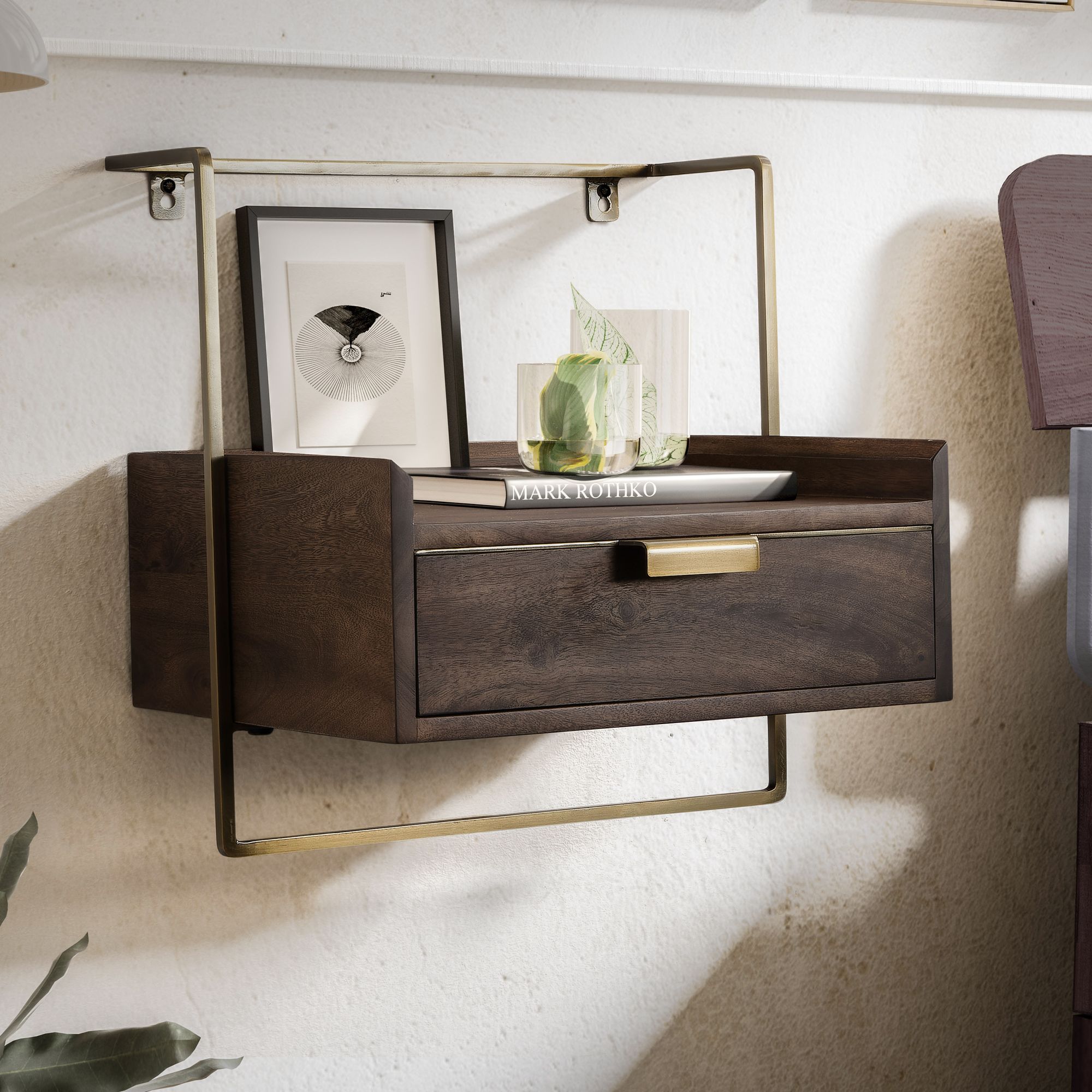 FineBuy Nachtkonsole zur Wandmontage aus Mango Massivholz mit Schublade – schwebender Nachttisch, modernes Wandboard mit Stauraum fürs Schlafzimmer – Nachtkästchen 44x45x35 cm | Farbe: Braun FineBuy Nachtkonsole zur Wandmontage aus Mango Massivholz mit Schublade – schwebender Nachttisch, modernes Wandboard mit Stauraum fürs Schlafzimmer – Nachtkästchen 44x45x35 cm | Farbe: Braun