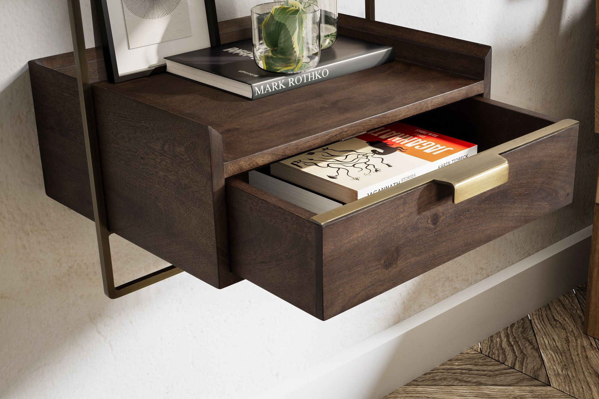 FineBuy Nachtkonsole zur Wandmontage aus Mango Massivholz mit Schublade – schwebender Nachttisch, modernes Wandboard mit Stauraum fürs Schlafzimmer – Nachtkästchen 44x45x35 cm | Farbe: Braun FineBuy Nachtkonsole zur Wandmontage aus Mango Massivholz mit Schublade – schwebender Nachttisch, modernes Wandboard mit Stauraum fürs Schlafzimmer – Nachtkästchen 44x45x35 cm | Farbe: Braun